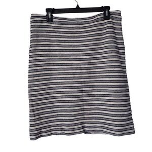 J. Crew Striped Pencil Skirt Women Size 12 Navy Blue White Textured Knee Length
